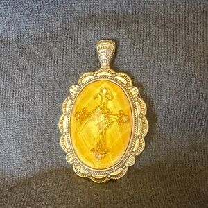Gold Toned Pendant with Cross Inlay